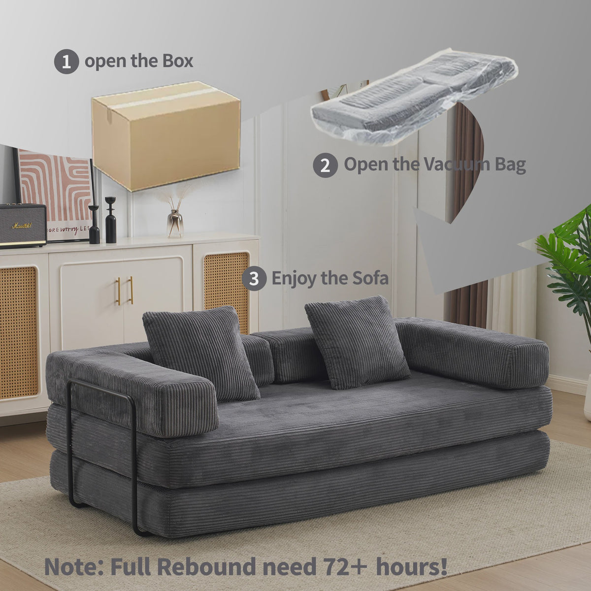 4-in-1 Opvouwbare Bank, Slaapbank met Corduroy Stof, Gastenbed, Hoge Dichtheid Schuim, Geen Montage