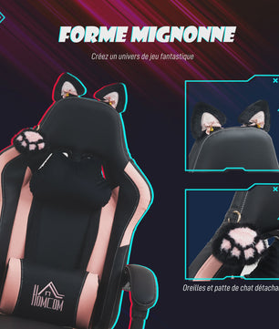 HOMCOM Ergonomische Gaming Stoel met Kattenoren - Verstelbaar & Comfortabel - Zwart