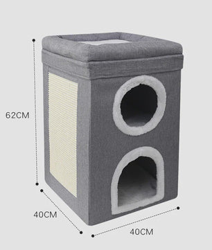 2-Laags Kattenhuis met Krabpaal en Hangend Speeltje - Comfortabel & Veilig