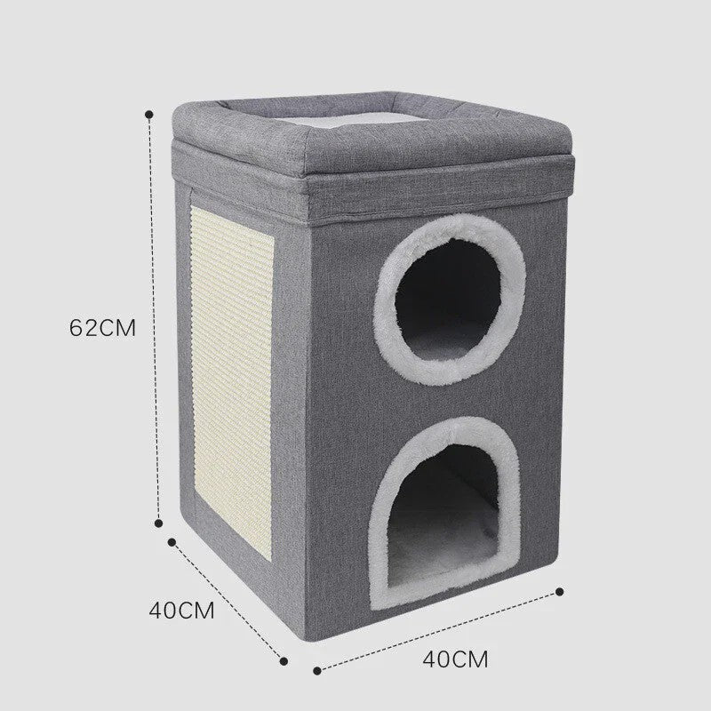 2-Laags Kattenhuis met Krabpaal en Hangend Speeltje - Comfortabel & Veilig