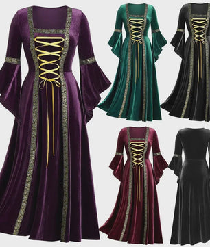 Middeleeuwse Gothic Jurk met Bandage Detail - Perfect voor Halloween Cosplay en Feesten