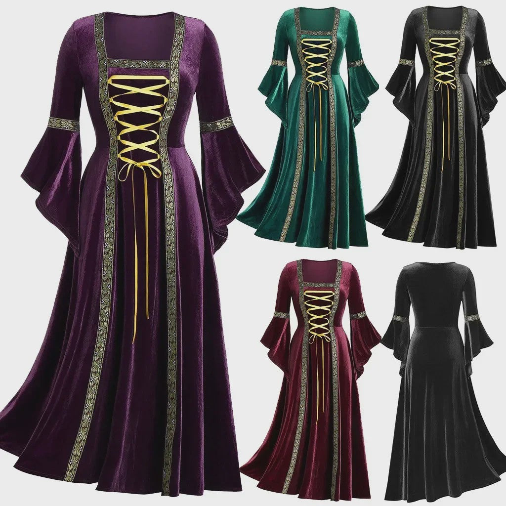 Middeleeuwse Gothic Jurk met Bandage Detail - Perfect voor Halloween Cosplay en Feesten