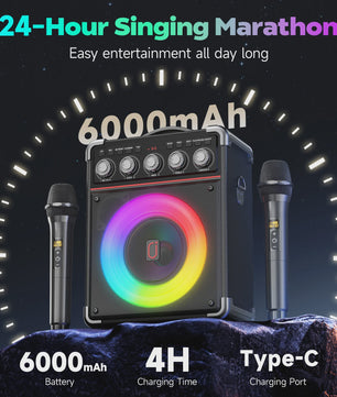 TX05 Karaoke Machine met 2 Draadloze Microfoons & RGB Licht