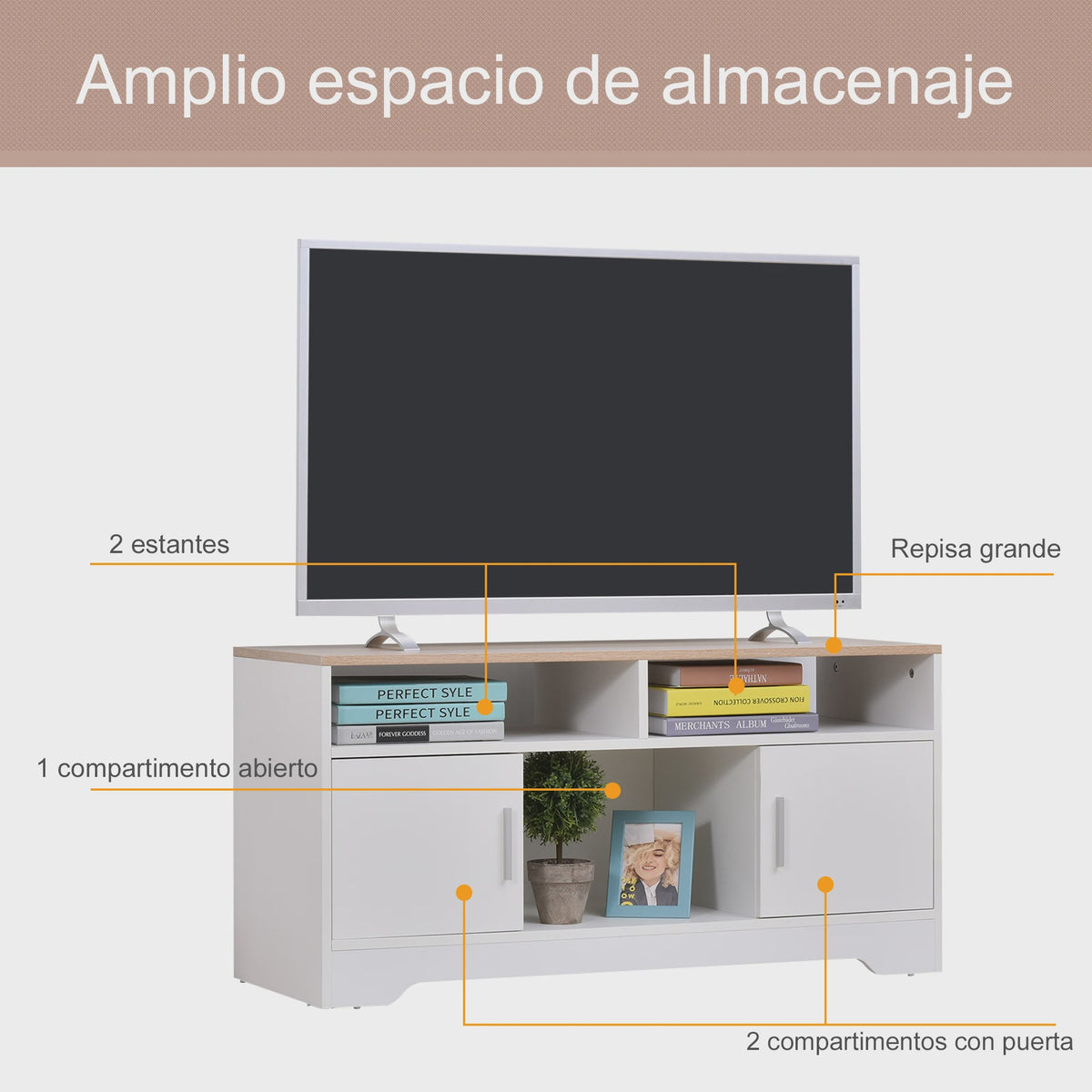 Homcom Tv Cabinet Large Storage Space Open Shelves 105X40X52 cm