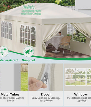 Pop-Up Partytent 3x6m Beige - Waterdicht, UV-beschermend & Inclusief Zijwanden