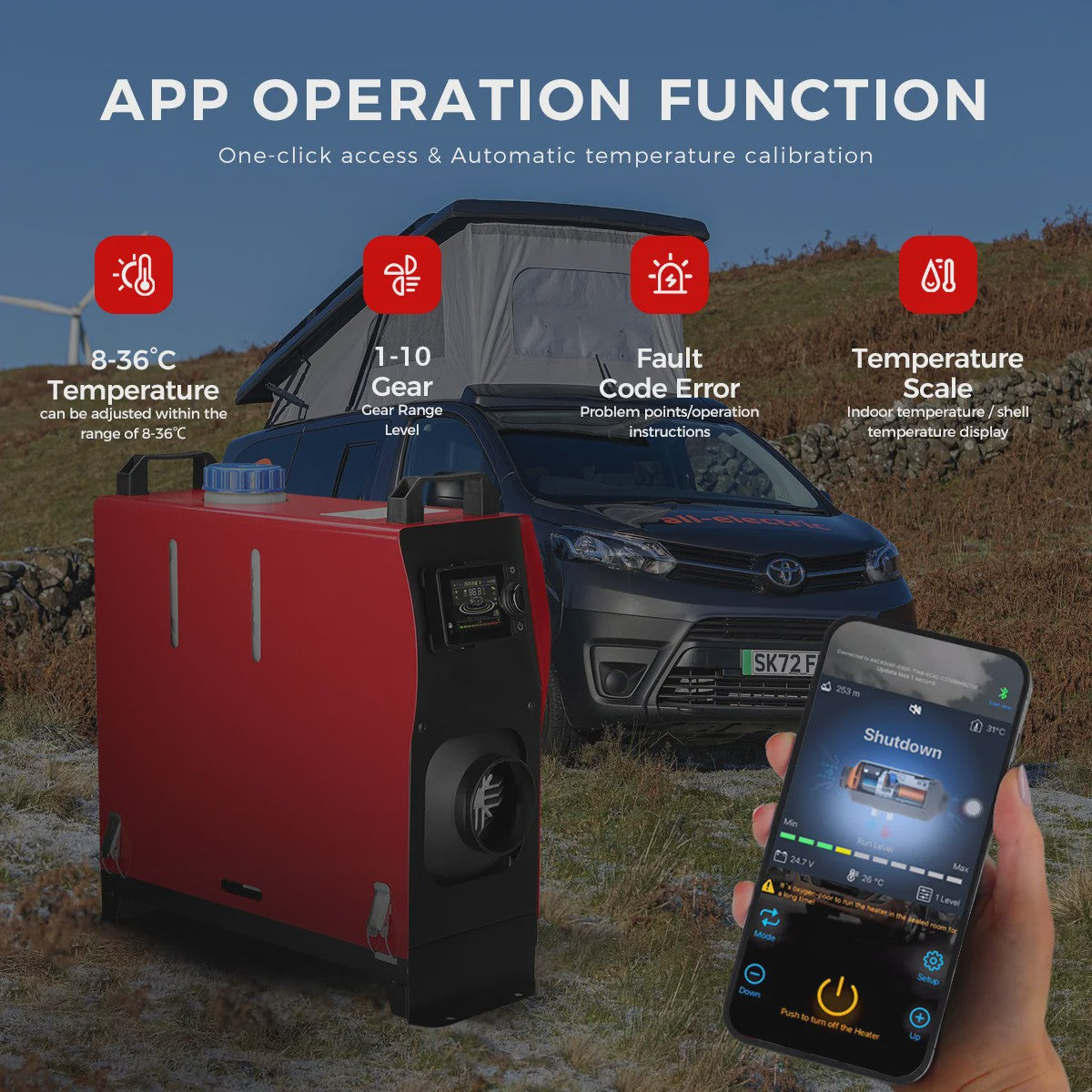 8KW Diesel Luchtverwarmer 12V/24V - All-in-One Parkeerverwarming met LCD, Afstandsbediening & Bluetooth App
