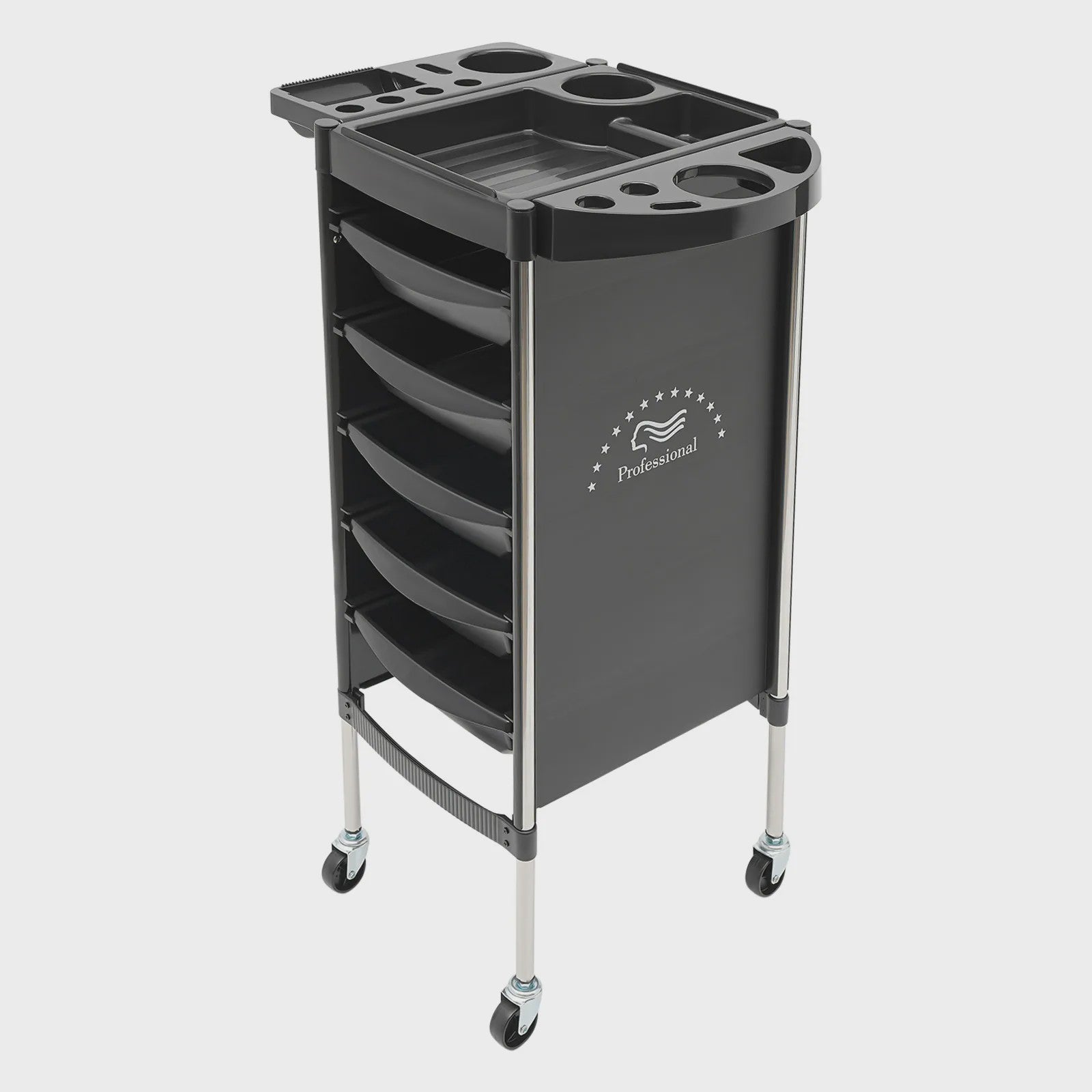 Mobiele Salon Trolley met 5 Lades, Top Opbergruimte en Vergrendelbare Beveiliging