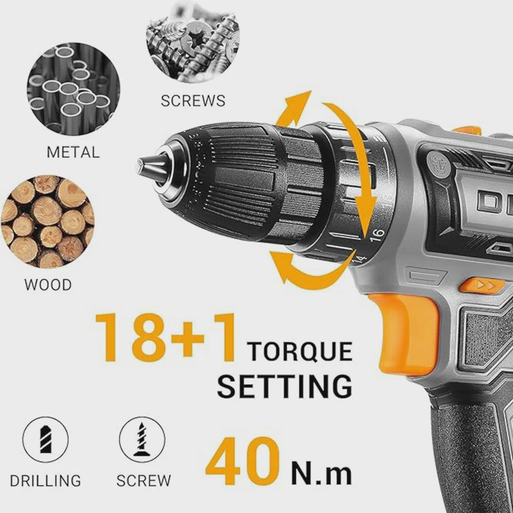 DEKO 20V Accuboormachine Set met Batterij en Lader - Krachtig en Veelzijdig