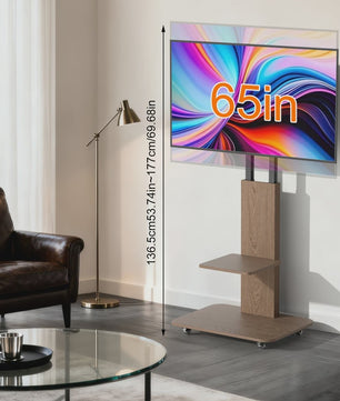 Verrijdbaar TV-meubel met Plank - In Hoogte Verstelbaar (40-75 inch) - Heavy Duty Staal & Hout