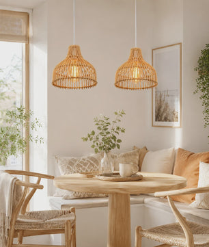 Rieten Hanglamp 24cm - Boho Stijl Plafondlamp voor Keuken, Woon- en Eetkamer