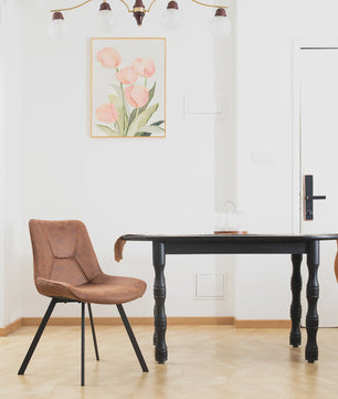 Set van 2 Moderne Kunstleren Eetkamerstoelen Bruin met Zwarte Metalen Poten