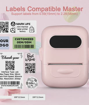 Marklife P50 Protable Thermische Label Printer - Draadloos, Bluetooth, Zelfklevend voor Kantoor & Keuken