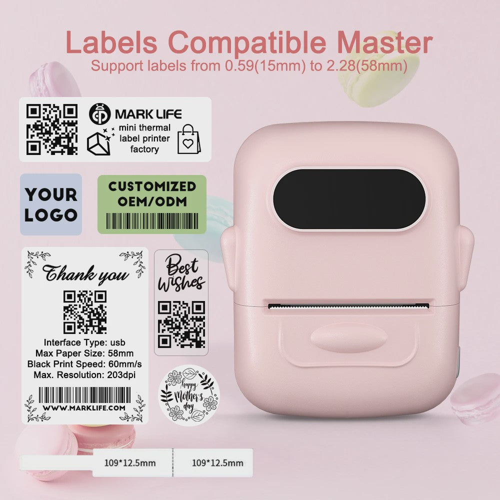 Marklife P50 Protable Thermische Label Printer - Draadloos, Bluetooth, Zelfklevend voor Kantoor & Keuken