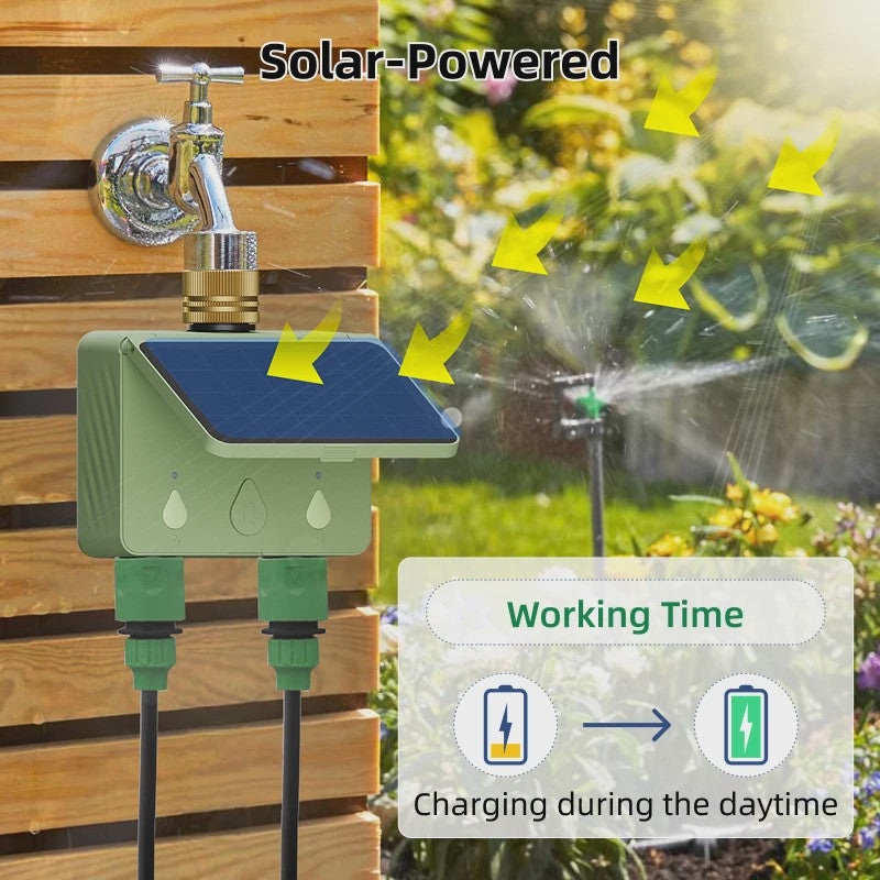 Slimme WiFi Tuinsproeier Timer - 2 Zones, Zonne-energie & App Bediening