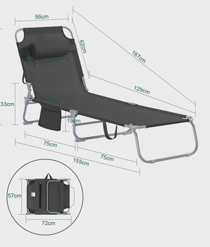 Set van 2 Loungestoelen - Opvouwbaar, Comfortabel met Kussen en Zijvak - Tuin & Terras
