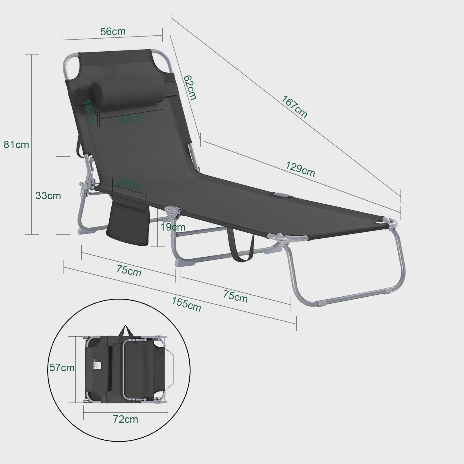 Set van 2 Loungestoelen - Opvouwbaar, Comfortabel met Kussen en Zijvak - Tuin & Terras