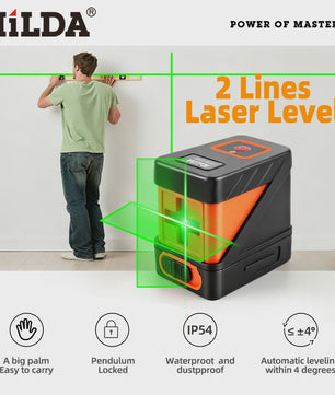 HILDA Mini Groen Laserwaterpas - 2 Lijnen Zelfnivellerend voor Precisie Klussen