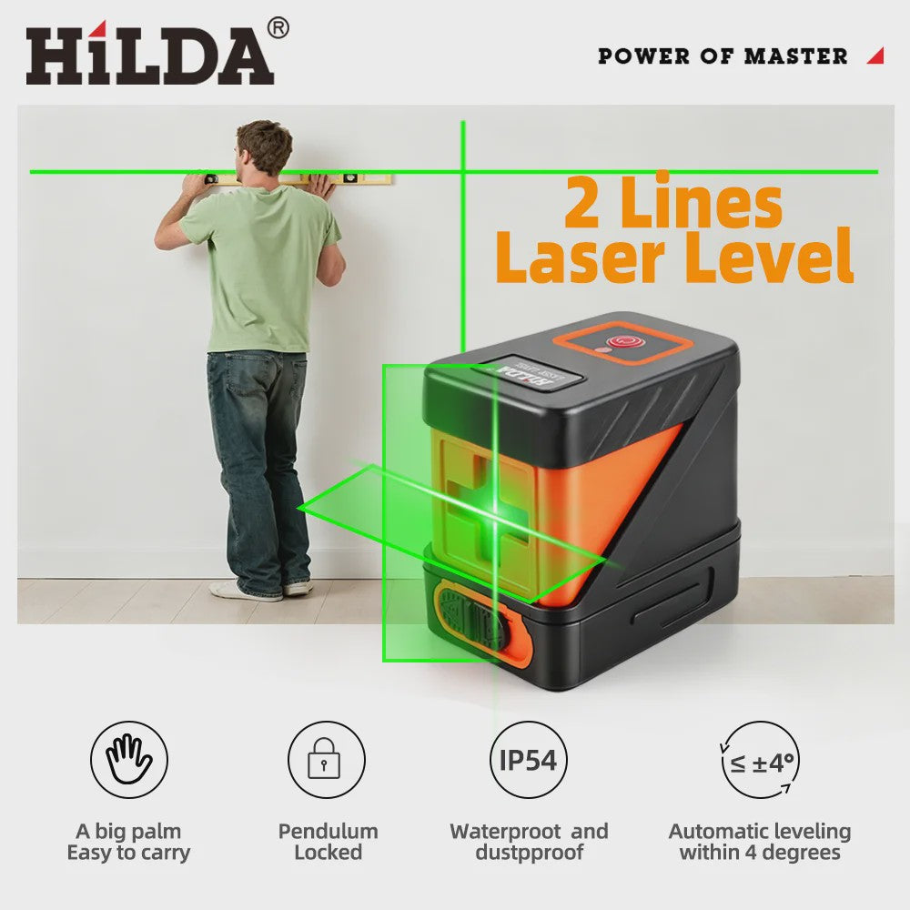 HILDA Mini Groen Laserwaterpas - 2 Lijnen Zelfnivellerend voor Precisie Klussen