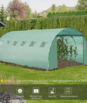 Outsunny Tunnelkas Hoes 6x3x2m - UV-bestendig, Waterdicht met 12 Ramen & Roldeur