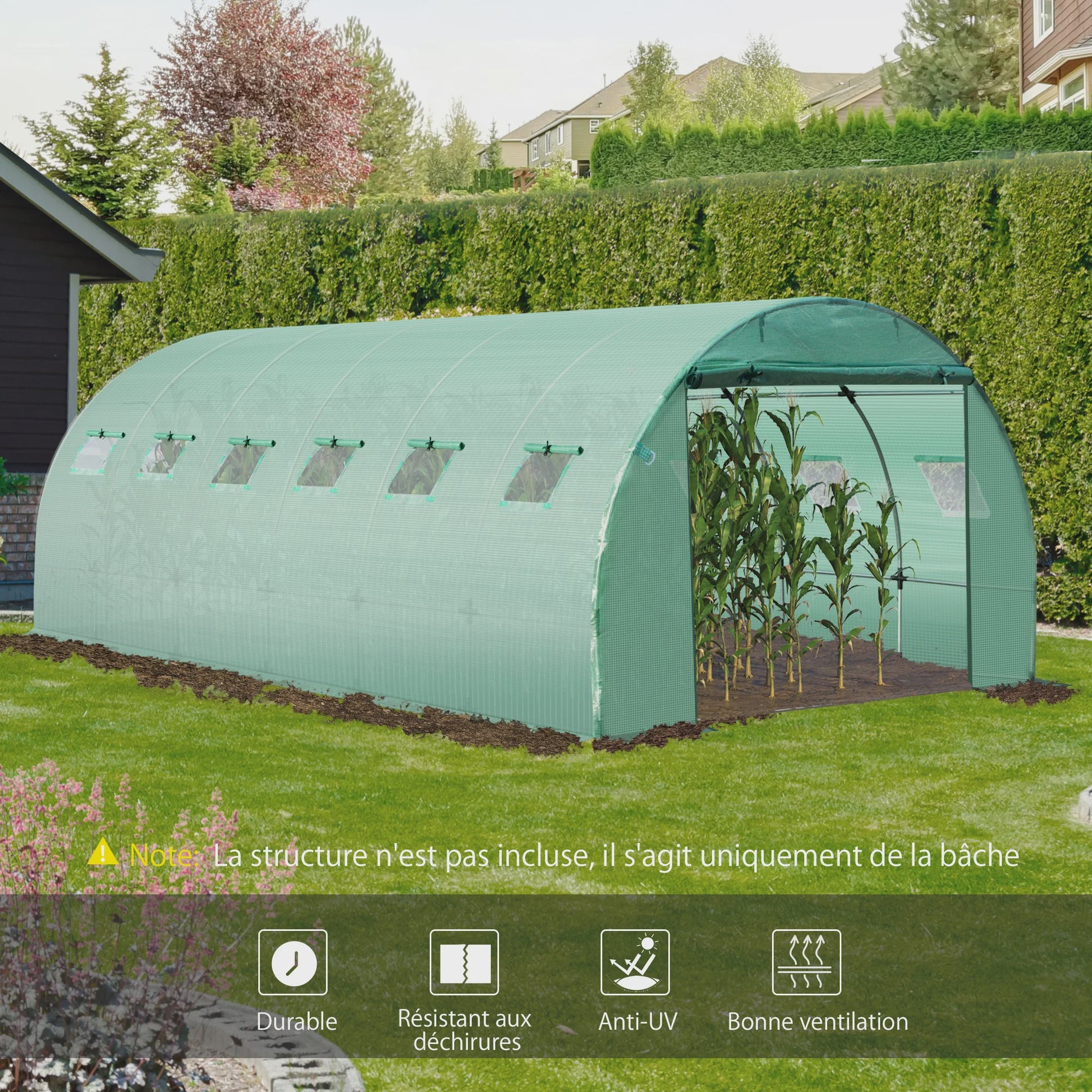 Outsunny Tunnelkas Hoes 6x3x2m - UV-bestendig, Waterdicht met 12 Ramen & Roldeur