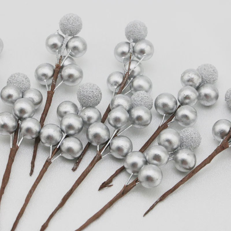 10x Gouden Bessen Decoratie Takjes - Kunstkerstboom & Krans Versiering