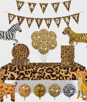 Jungle Safari Feestdecoratie Set - Dierenprint & Monstera Bladeren