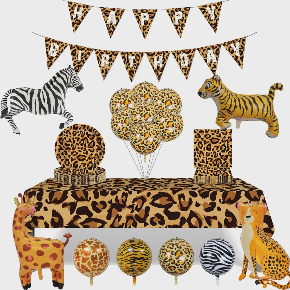 Jungle Safari Feestdecoratie Set - Dierenprint & Monstera Bladeren