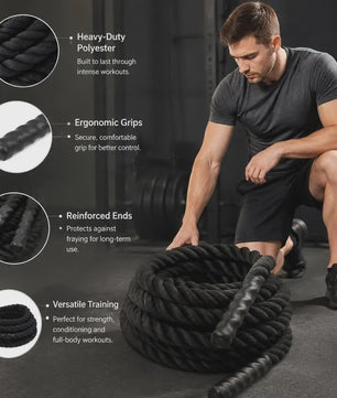 Zwarte Battle Rope 6m (4.5kg) - Duurzaam Polyester Trainingsmateriaal voor Thuis en Buiten