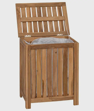 Natuurlijke Teak Houten Was Mand 50x35x60cm met Deksel - Badkamer Opbergmeubel