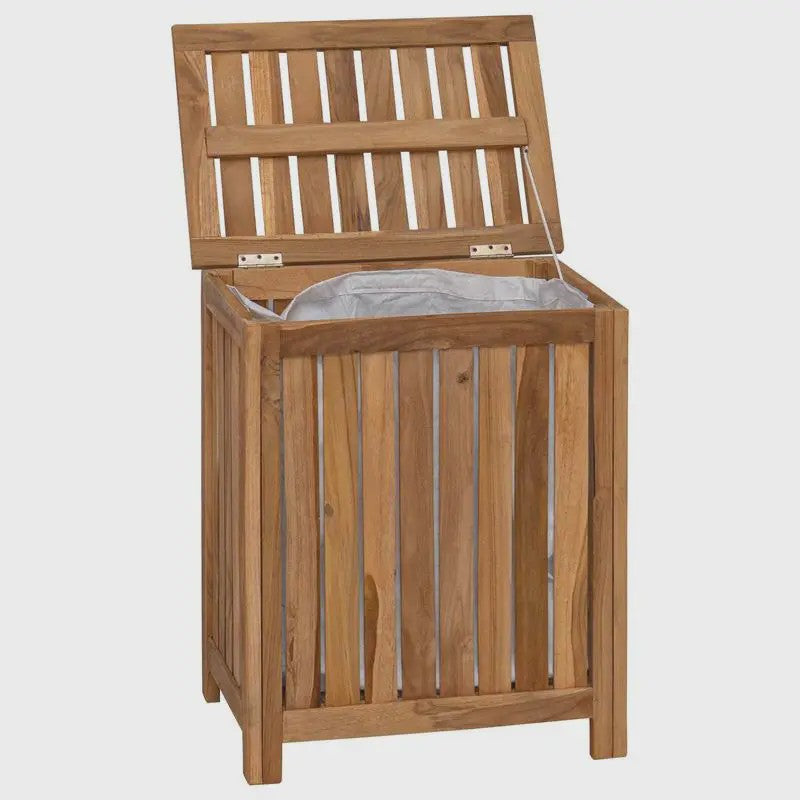 Natuurlijke Teak Houten Was Mand 50x35x60cm met Deksel - Badkamer Opbergmeubel