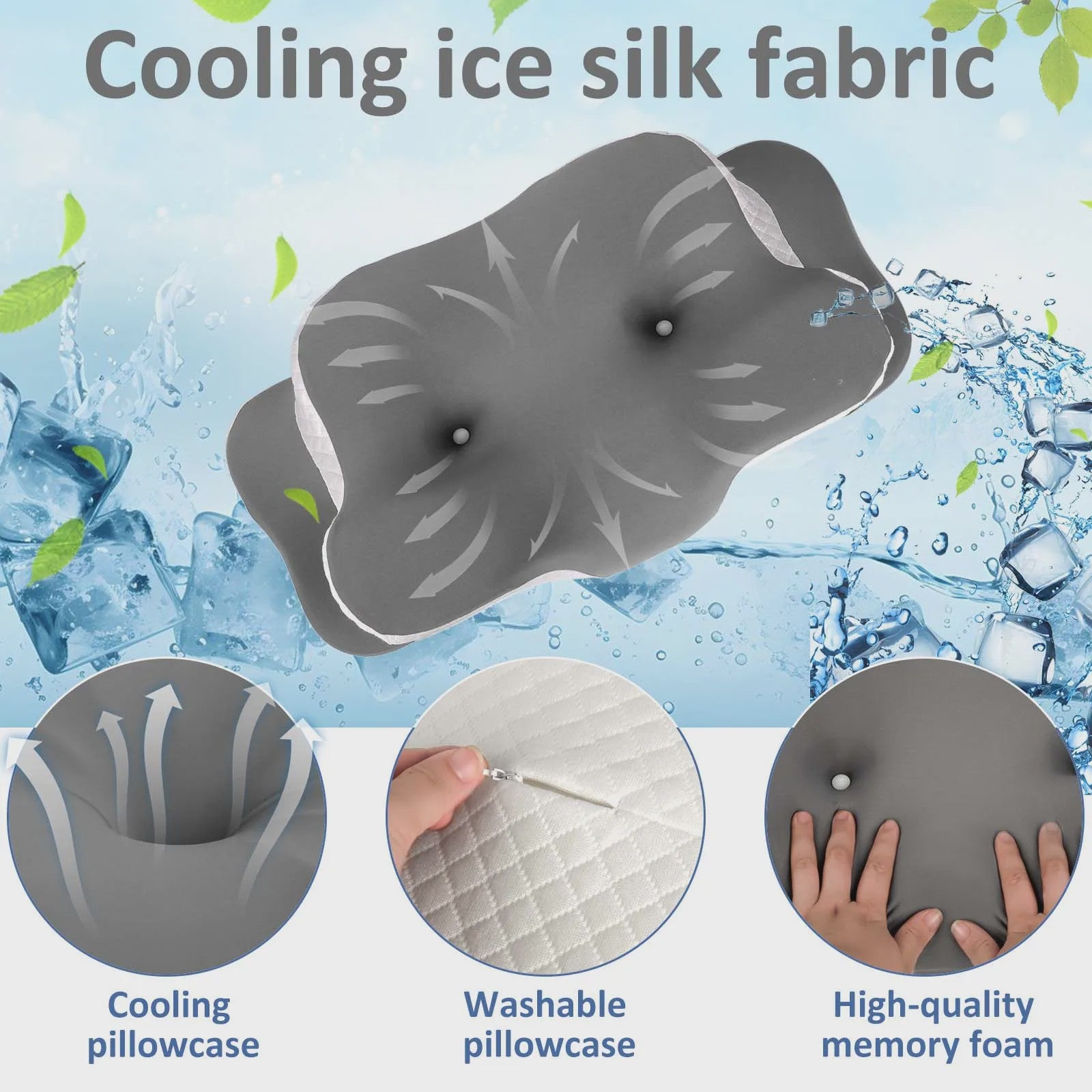 Ergonomisch Memory Foam Kussen met IJs Zijde - Nekondersteuning & Ademend
