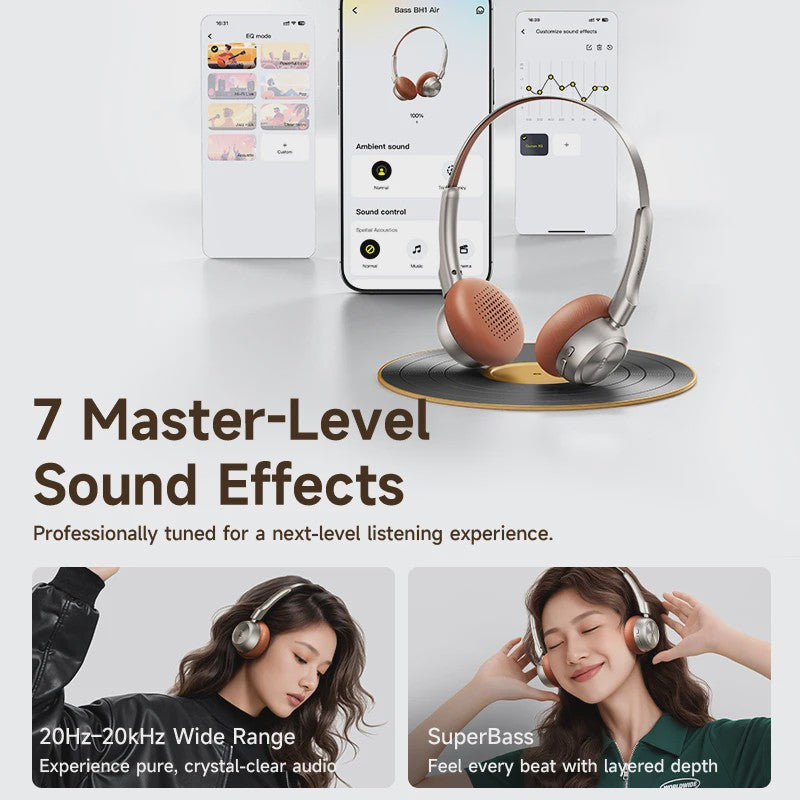 Baseus BH1 Air Draadloze Koptelefoon - Lichtgewicht (90g), 80 uur batterij, Bluetooth 6.0, ENC Noise Cancellation