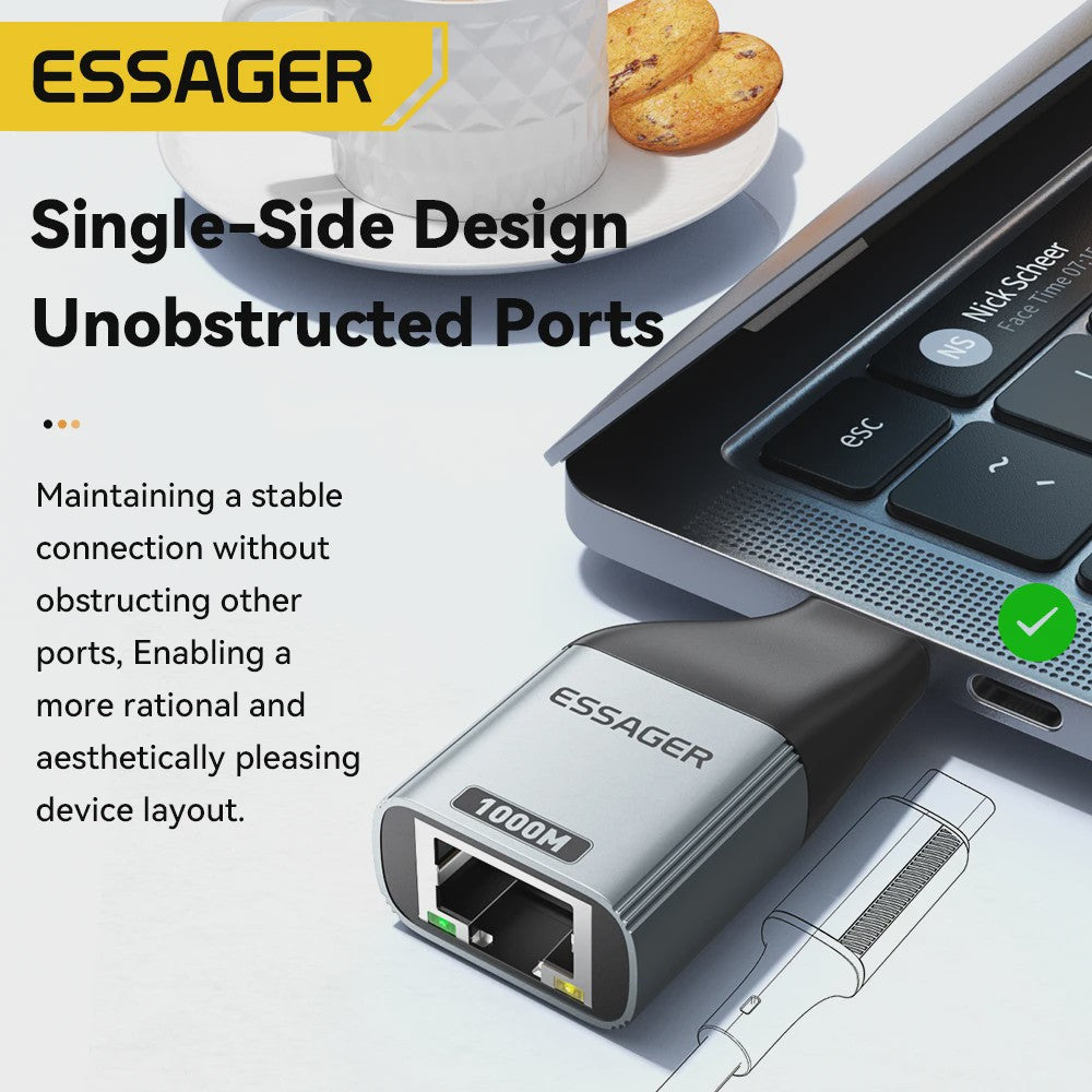 Essager Gigabit Type-C naar Ethernet Adapter 1000Mbps RJ45 Netwerkkaart