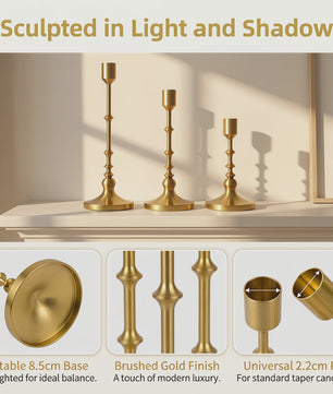 Set van 3 Unieke Metalen Kaarsenstandaards - Goud & Zwart - Elegante Tafeldecoratie