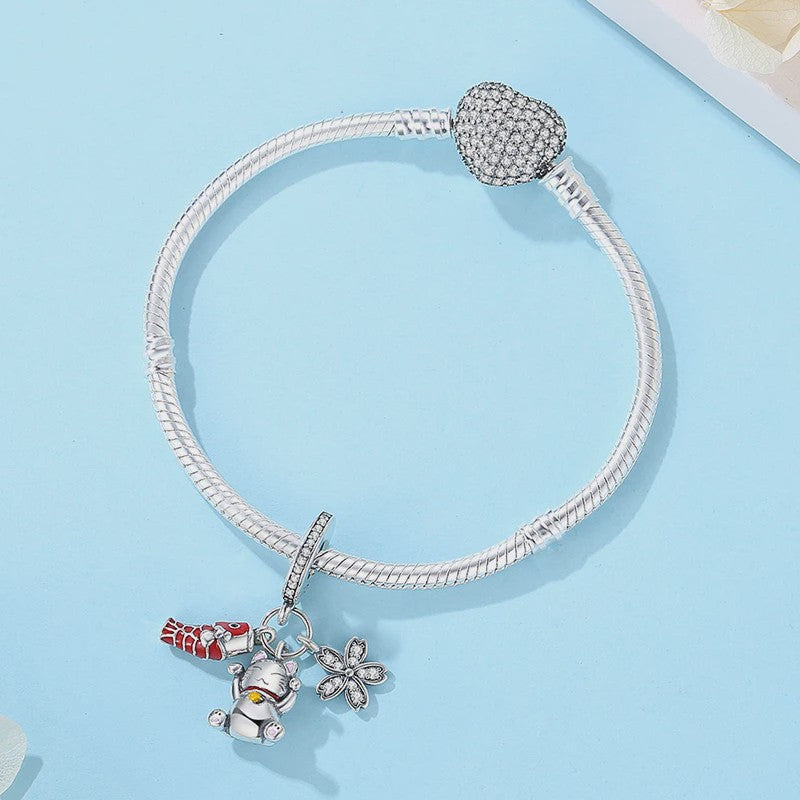 925 Sterling Zilveren Bedel Lucky Cat - Chinees Nieuwjaar & Japanse Stijl Hanger voor Dames Armbanden & Kettingen