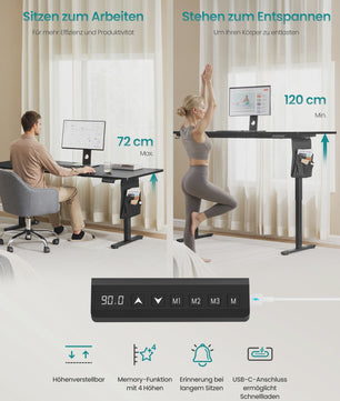SONGMICS Elektrisch In hoogte Verstelbaar Bureau 180x80 cm met USB-C en Memory Functie