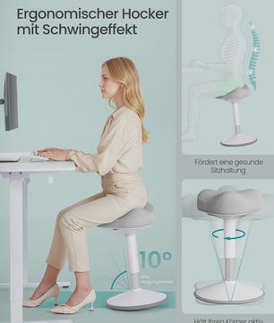 Ergonomische Sta-Zithocker met Schommel Effect - Hoogte Verstelbaar (48-65.5 cm) & Anti-Slip Basis