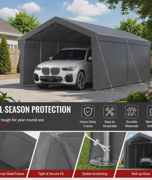 Robuuste Tent Carport 3.65 x 6.09 M - Jaarrond Bescherming met Afneembare Zijwanden