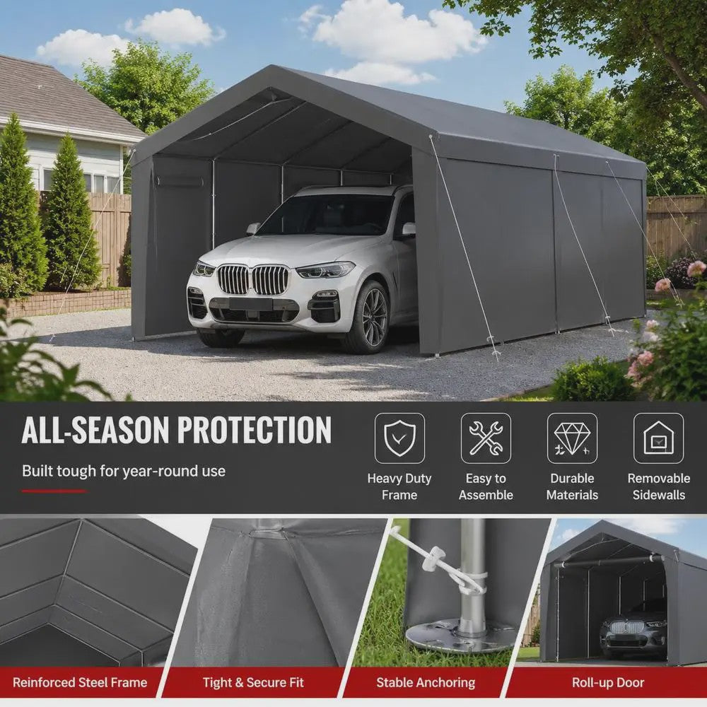 Robuuste Tent Carport 3.65 x 6.09 M - Jaarrond Bescherming met Afneembare Zijwanden