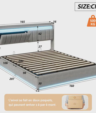 Luxe Dubbel Bed met LED Verlichting, USB-poorten en Opbergruimte - Velvet Stof