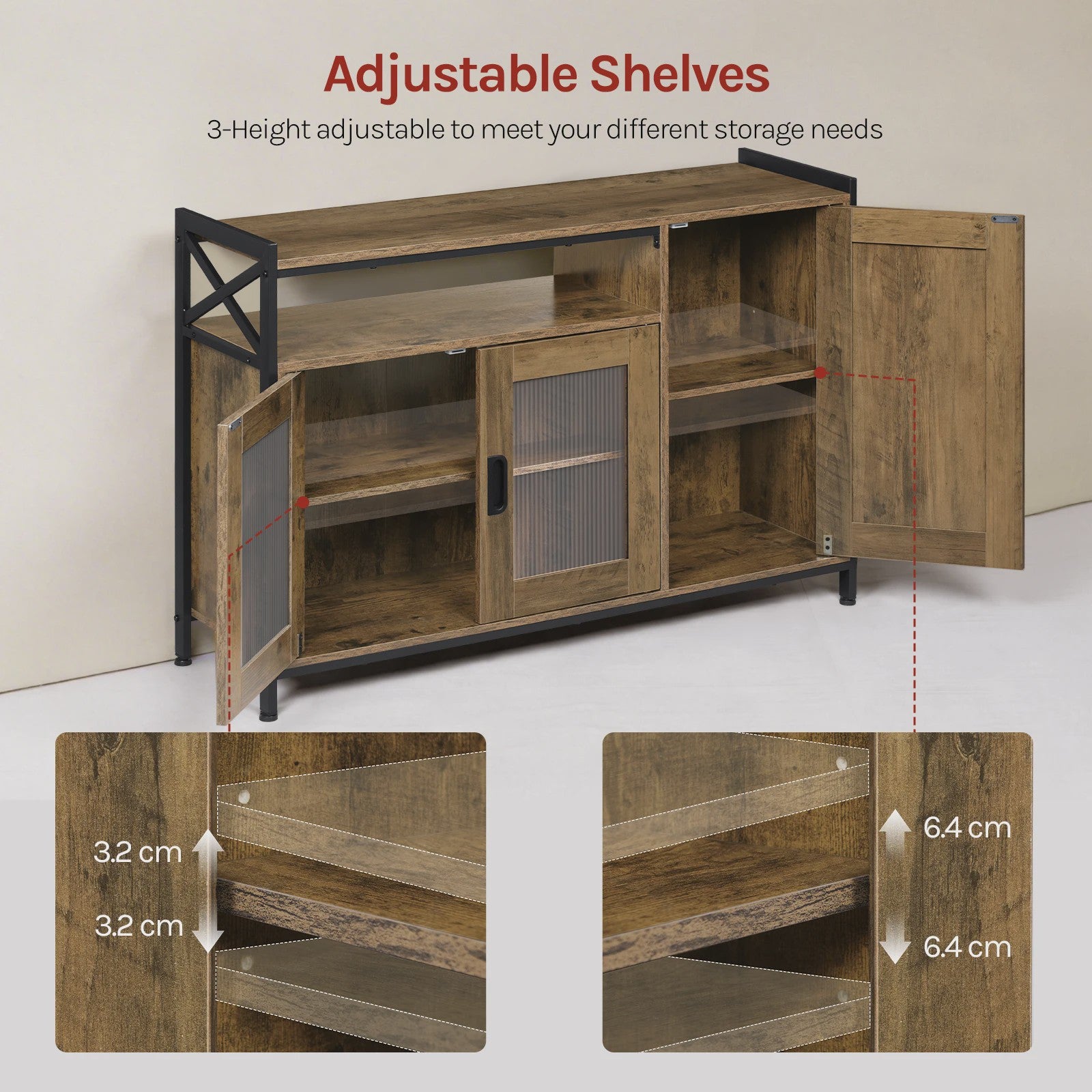 Stijlvolle Houten Keukenkast met 3 Deuren en Verstelbare Planken - 110x75x33cm