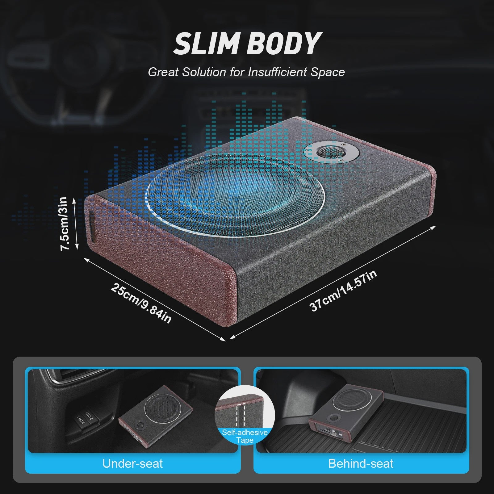 Compacte 8-Inch Auto Subwoofer met Ingebouwde Versterker - Krachtig Geluid Onder de Stoel