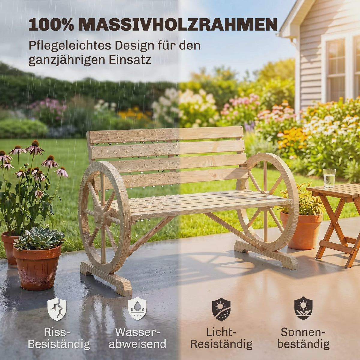 Houten Tuinbank 2-Persoons met Karwiel Design - Stevig en Duurzaam tot 240 kg