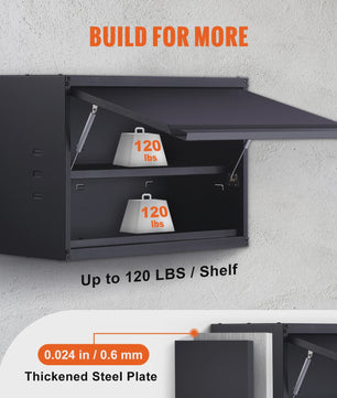 Wandmontage Metalen Opbergkast - 120 lbs per Plank - Verstelbare Plank - Garage & Kantoor