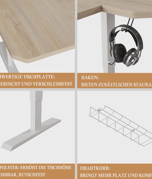 Elektrisch In Hoogte Verstelbaar L-Bureau 150cm - Sta-Buro met Geheugenfunctie en USB-C