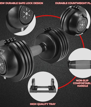 Verstelbare Dumbbells Set 1.5-24 kg met 5 Gewichtsniveaus - Compact en Efficiënt Trainen