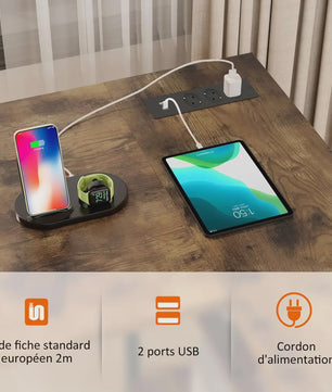 L-Hoekbureau met LED, 3 Stopcontacten, 2 USB-poorten, 2 Laden & Monitorstandaard