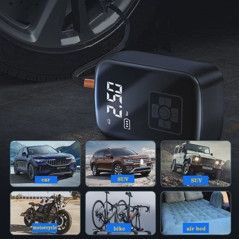 Draagbare Draadloze Luchtpomp 150PSI met LED Verlichting - Voor Auto, Motor & Fiets