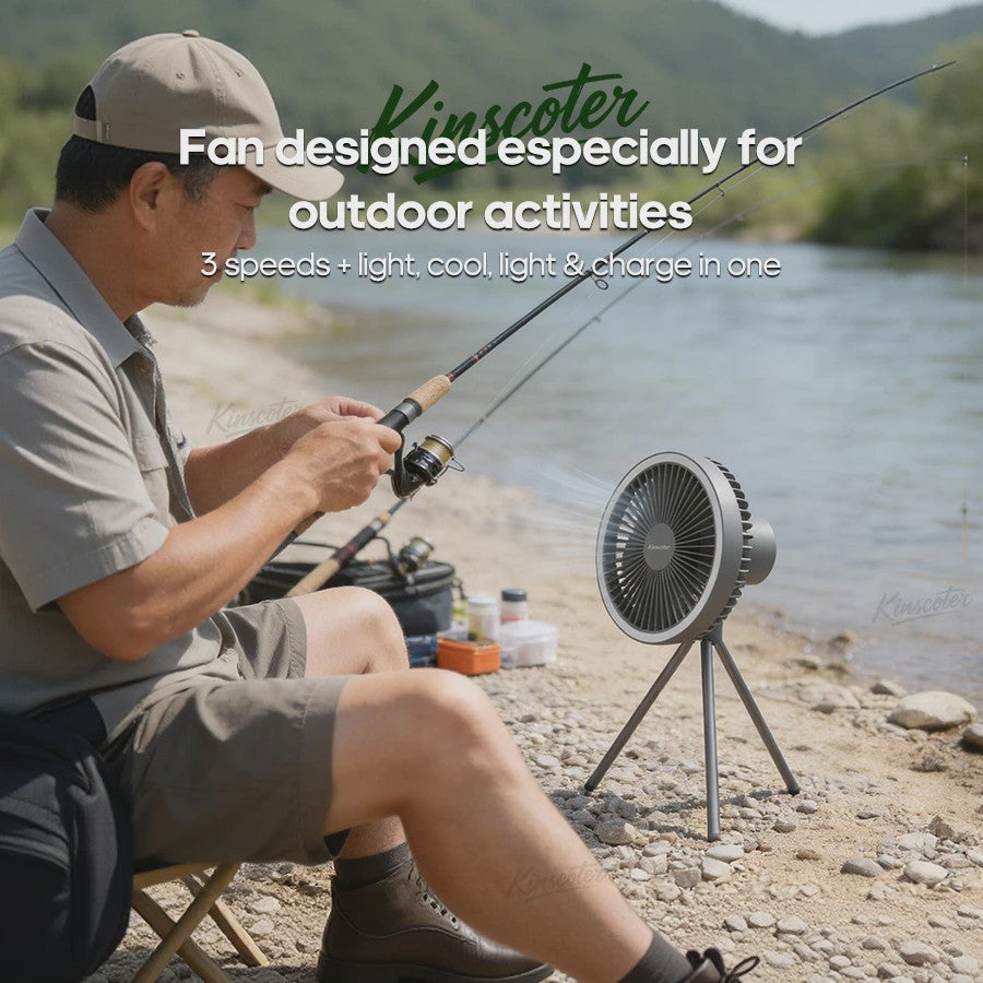 Draagbare Camping Ventilator met 10000mAh Batterij, LED Verlichting & Powerbank Functie