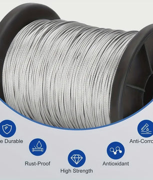 50m Roestvrij Staal Draadkabel met 50 Aluminium Klemmen - 7x7 Kern